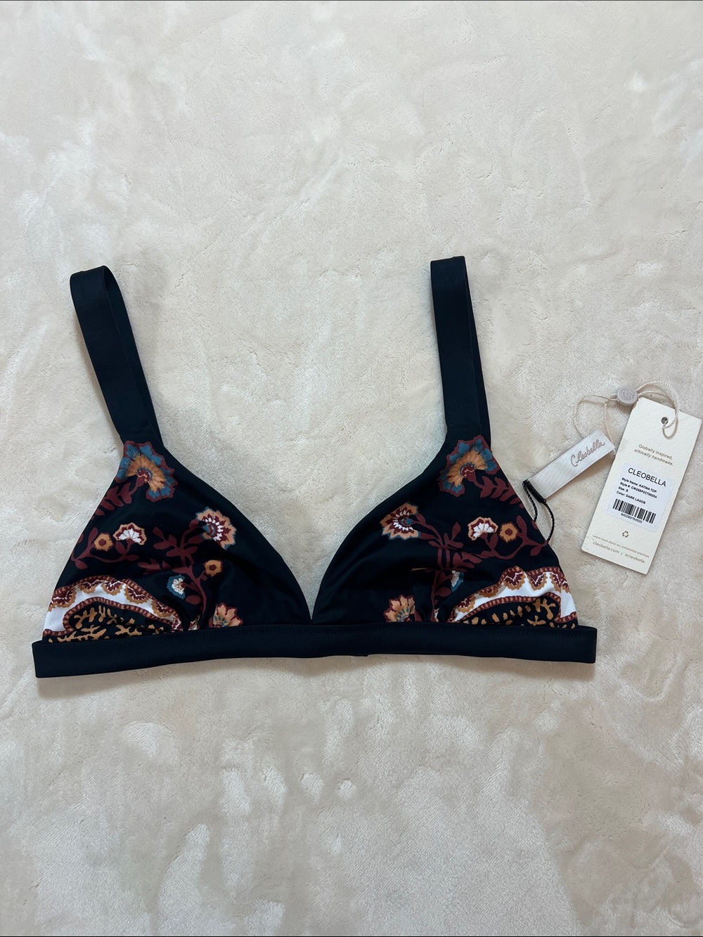 Cleobella Katina Black Floral Bikini Top in Dark Lagos. Size S. NWT